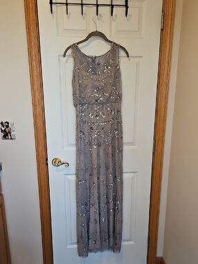 Adrianna Papell Gray Beaded Maxi Dress Size 4